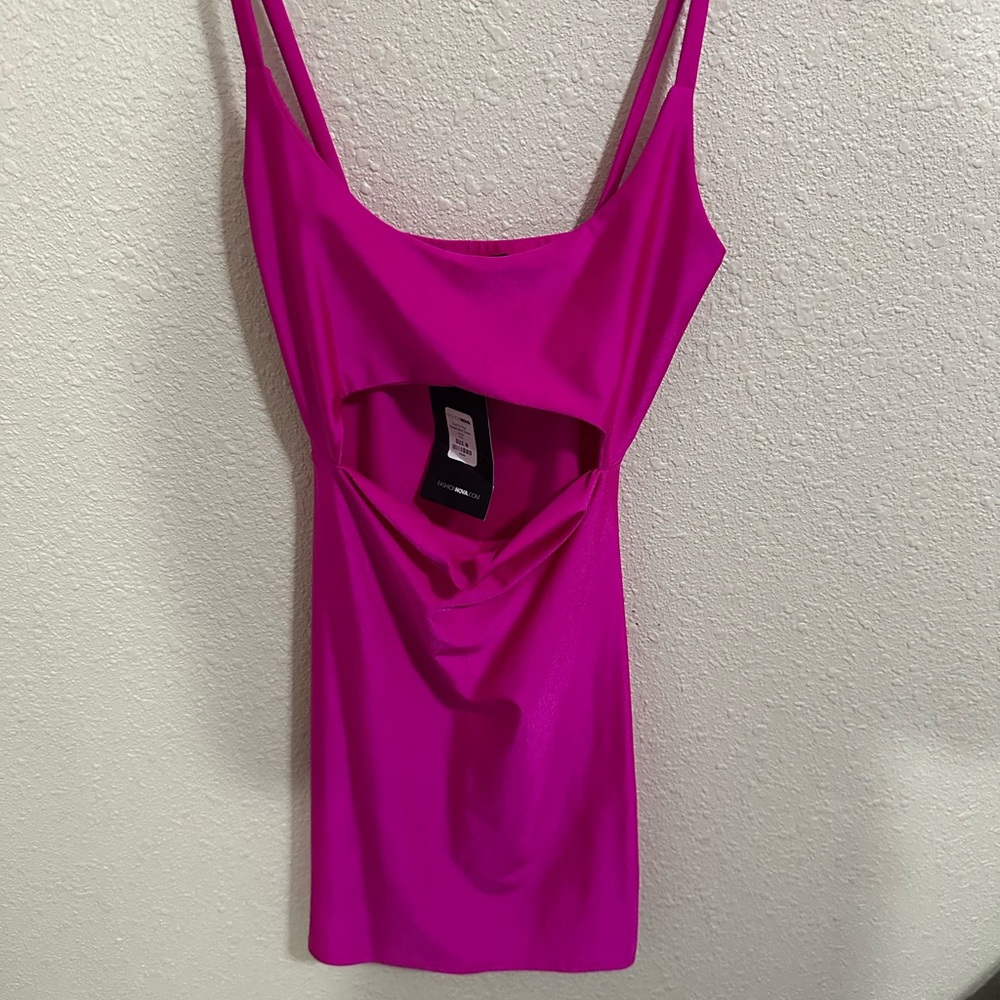 Fashion Nova Pink Cut Out Mini Bodysuit Dress